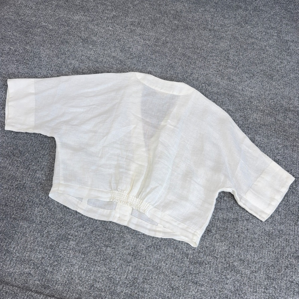 Faherty Top Women Medium Bright White Palma Linen Avery Shirt Cropped Button NEW - Picture 8 of 10